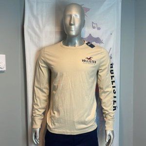 Holister 100% Cotton Long Sleeve logo Light Tan Beige T-Shirt Size M